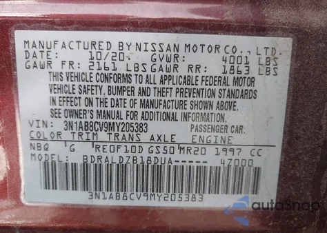 2021 Nissan Sentra Sv Xtronic Cvt z USA, uszkodzony, nr VIN 3N1AB8CV9MY205383